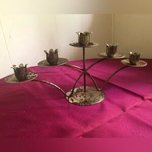 Vintage 5 Tier Candelabra Metal Candle Holder Gold Tone Rustic Mid Century Mcm